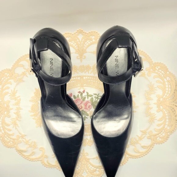 Nine West Clyde Black Leather 9M Ankle Strap D'orsay Pump - Picture 3 of 6